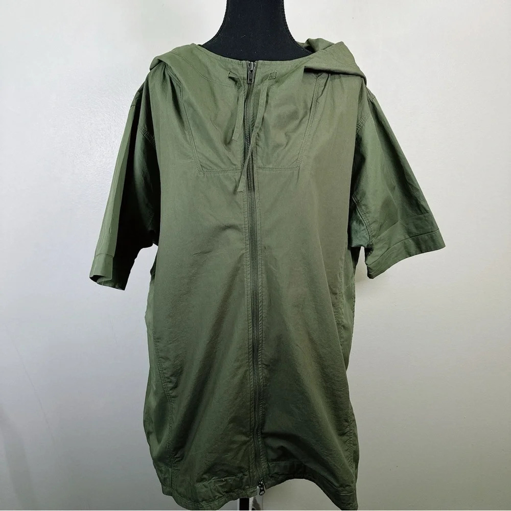 JNBY Hooded Cotton Green Army Full Zip Short Sleeve Jacket